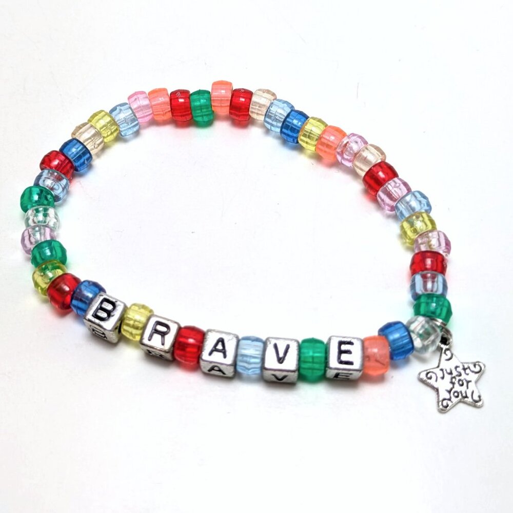 Handmade Brave Rainbow Beaded Bracelet Star Preppy Pastel Kawaii Vintage 90s